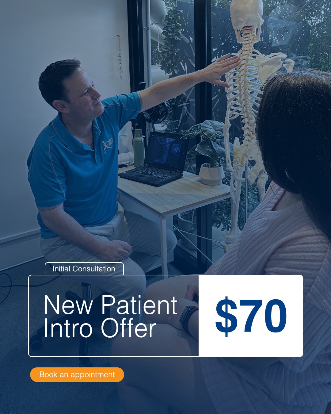 Chiropractic feed ad: practitioner explaining the spine