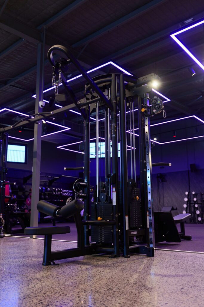 Neon-lit functional rig at Anytime Fitness Morayfield