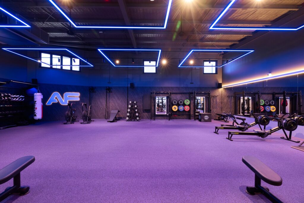 Neon-lit studio at Anytime Fitness Morayfield