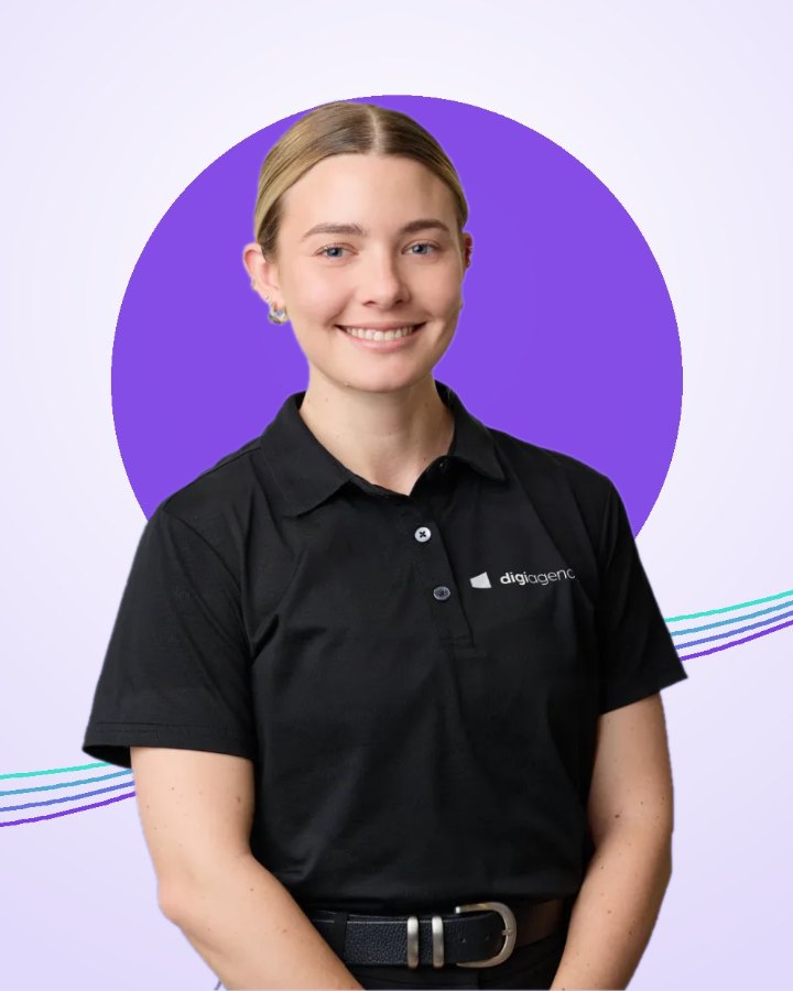 Professional team headshot of a Digi Agency team member, background swapped to brand circle