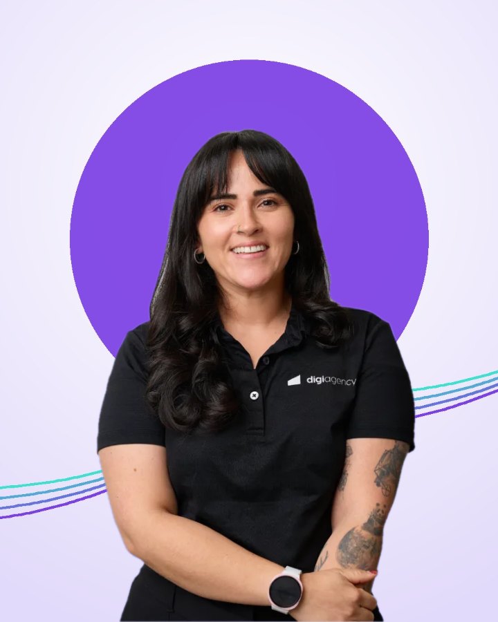 Professional team headshot of a Digi Agency team member, background swapped to brand circle